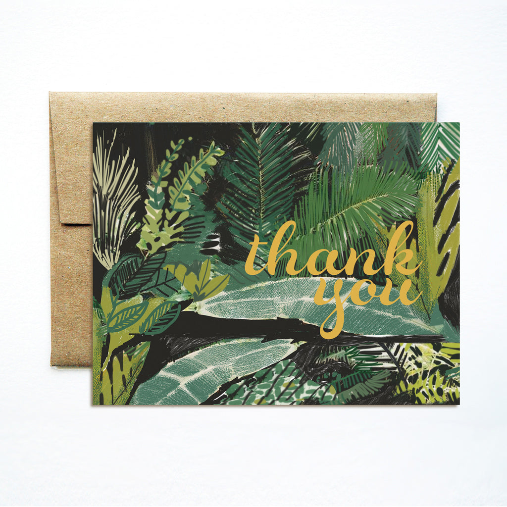 Foil palms green thank you card - Ferme à Papier
