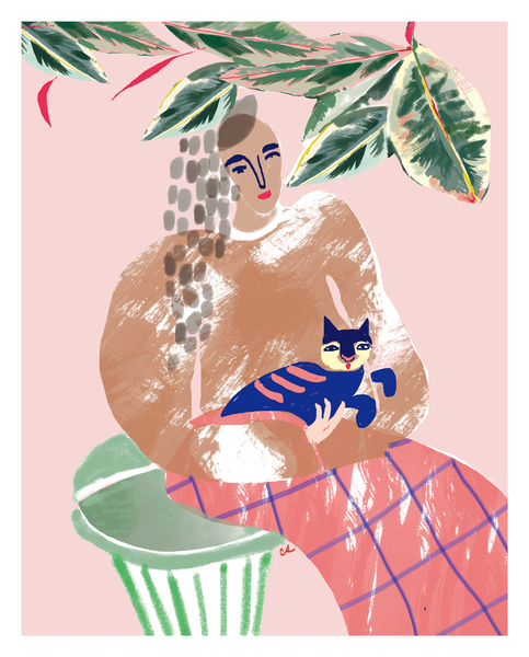 lady and cat art print
