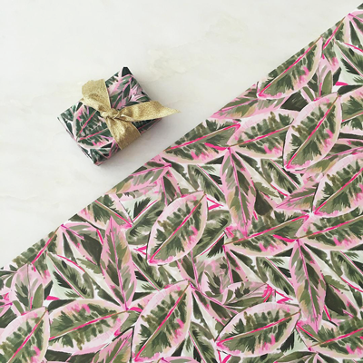 Pink leaf gift wrap