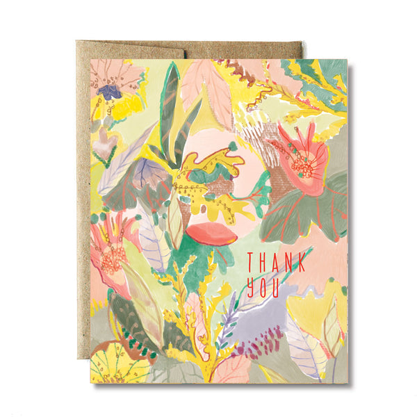 Floral fauna thank you card