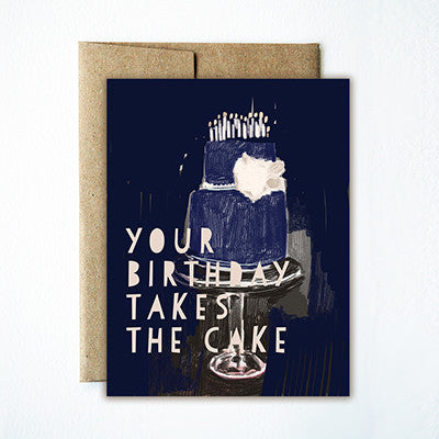 Blue cake birthday card - Ferme à Papier
