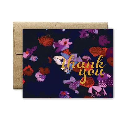 foil cursive purple floral thank you card - Ferme à Papier
